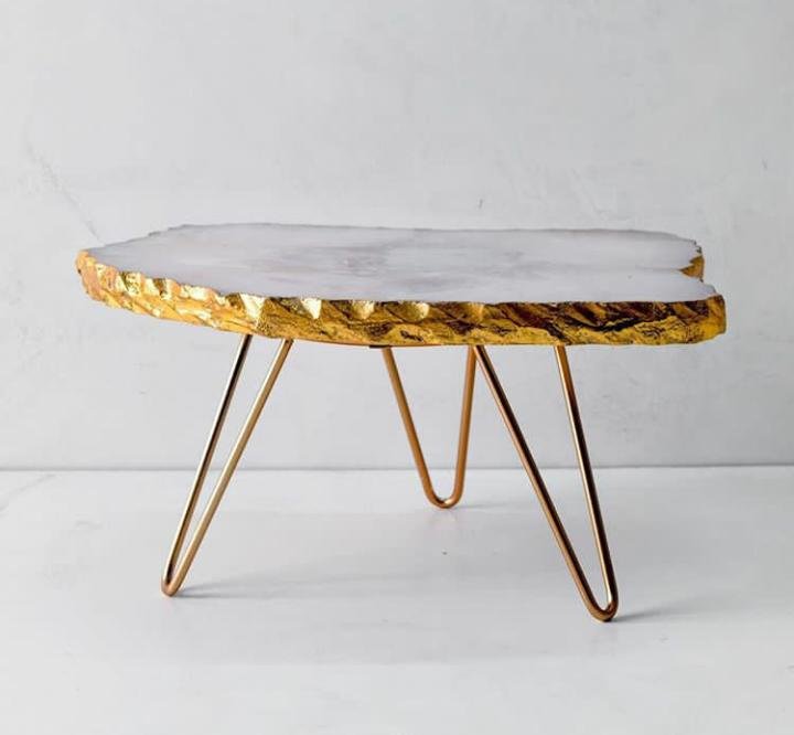 Agate Slice Serving Stand with Gold Hairpin Legs