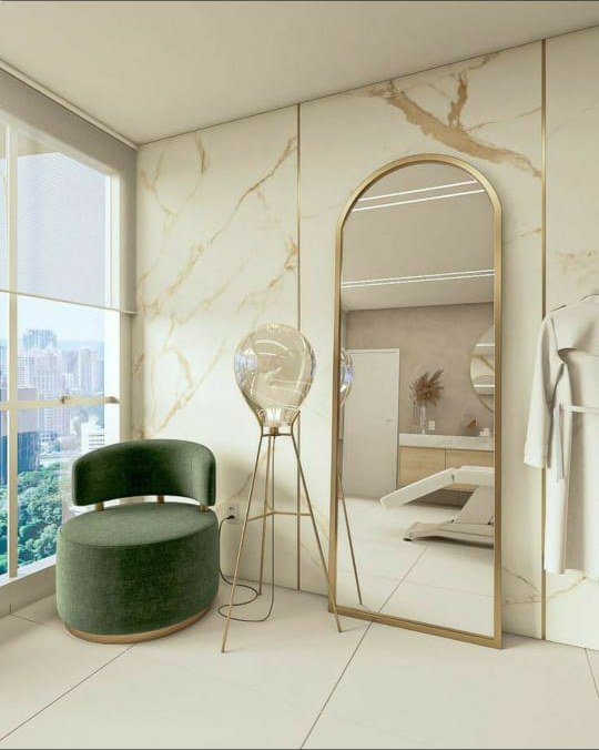 Arched PVD Gold Frame Floor Mirror