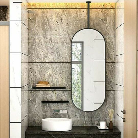 Ceiling-Hung Oval Black Frame Mirror