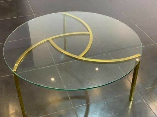Glass Coffee Table with Gold Sculpted Base