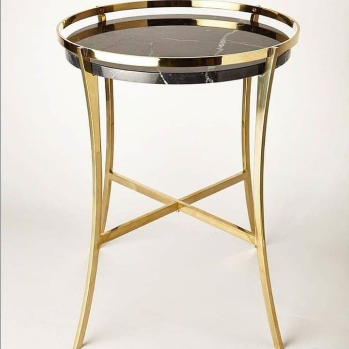 PVD Gold Gallery-Rim Side Table with Black Marble Top