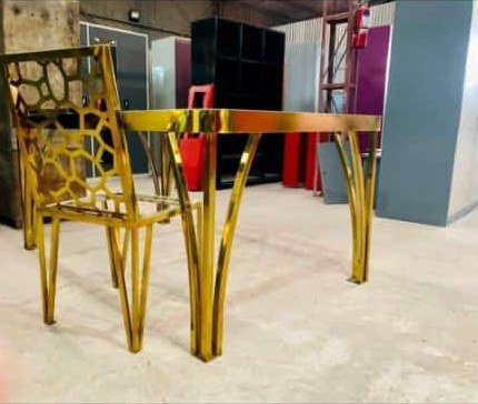 PVD Gold SS Dining Table & Honeycomb Chair